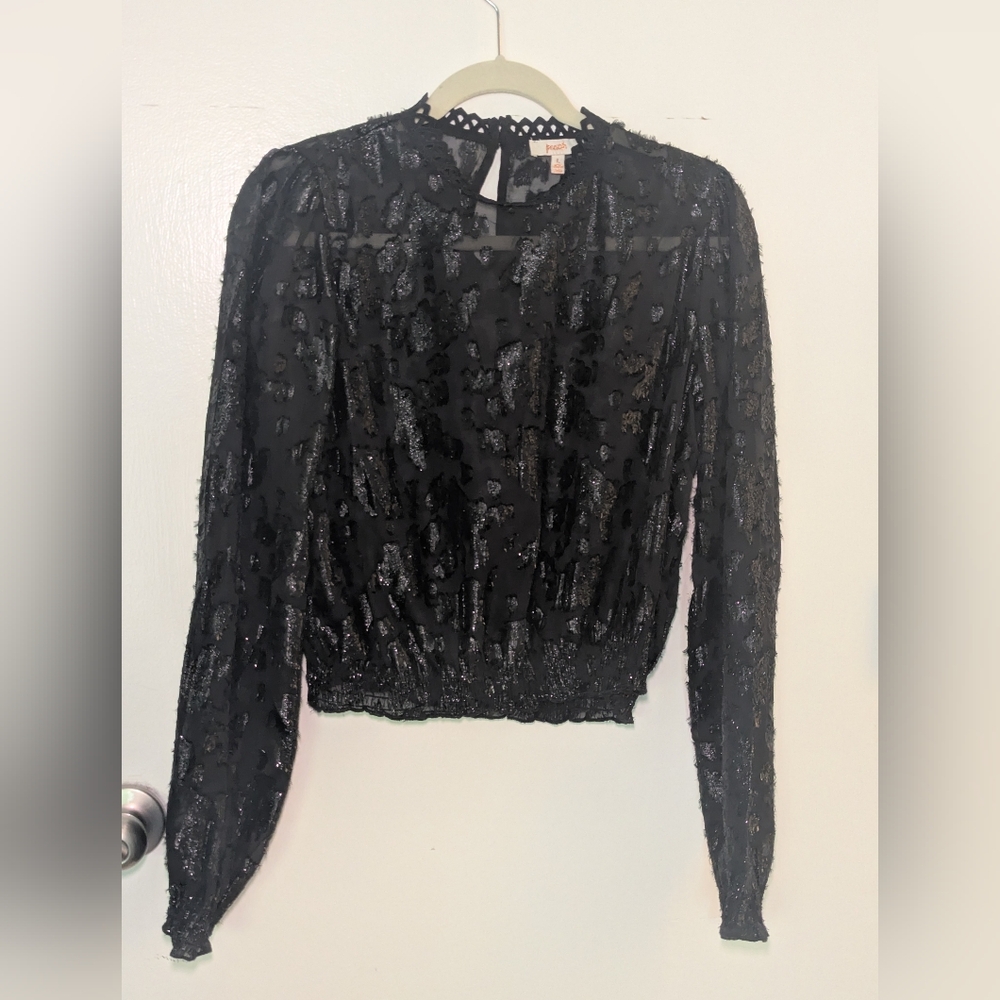 Peach Elegant Black Lace Women's Top